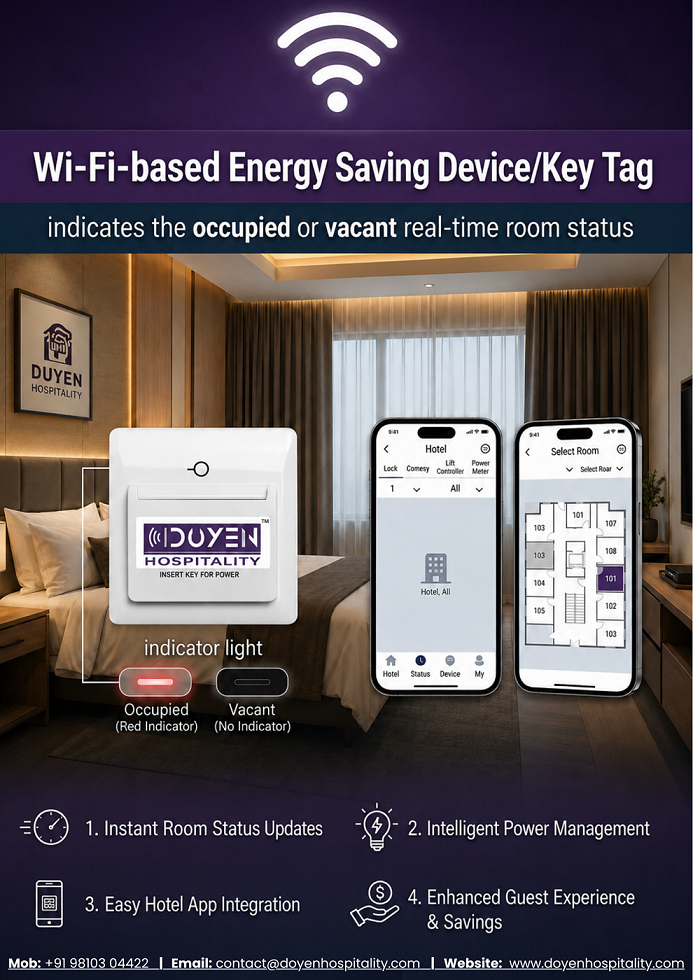Wi-Fi-Based Energy-Saving Device Key Tag for Hotels: Reduce Energy Costs & Get The Room Occupancy Status Sitting Anywhere